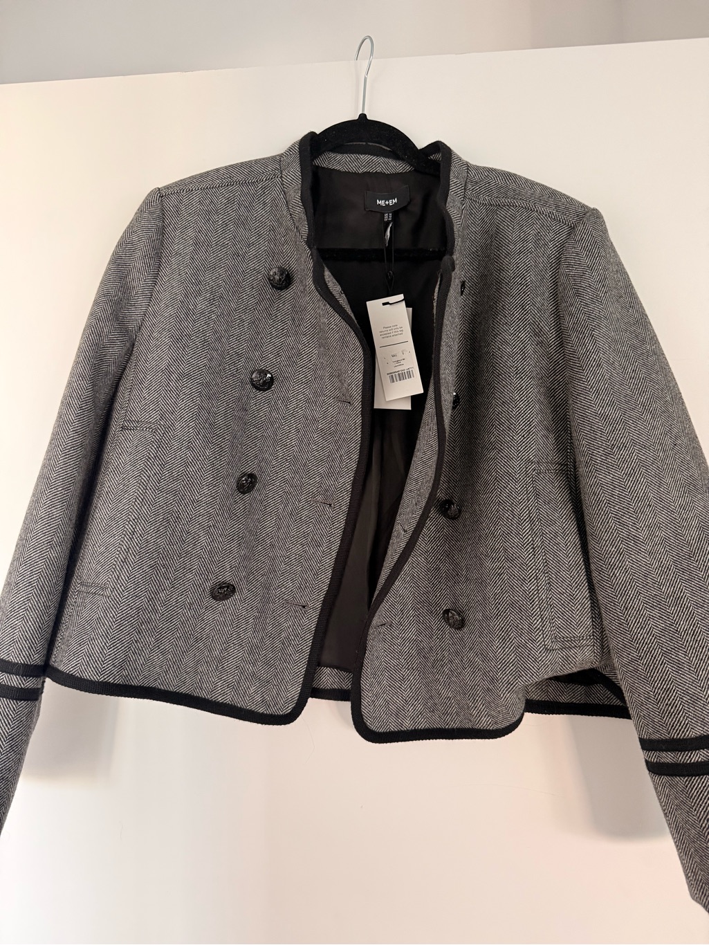 Me+Em Grey Herringbone Double-Breasted Blazer With Black Trim